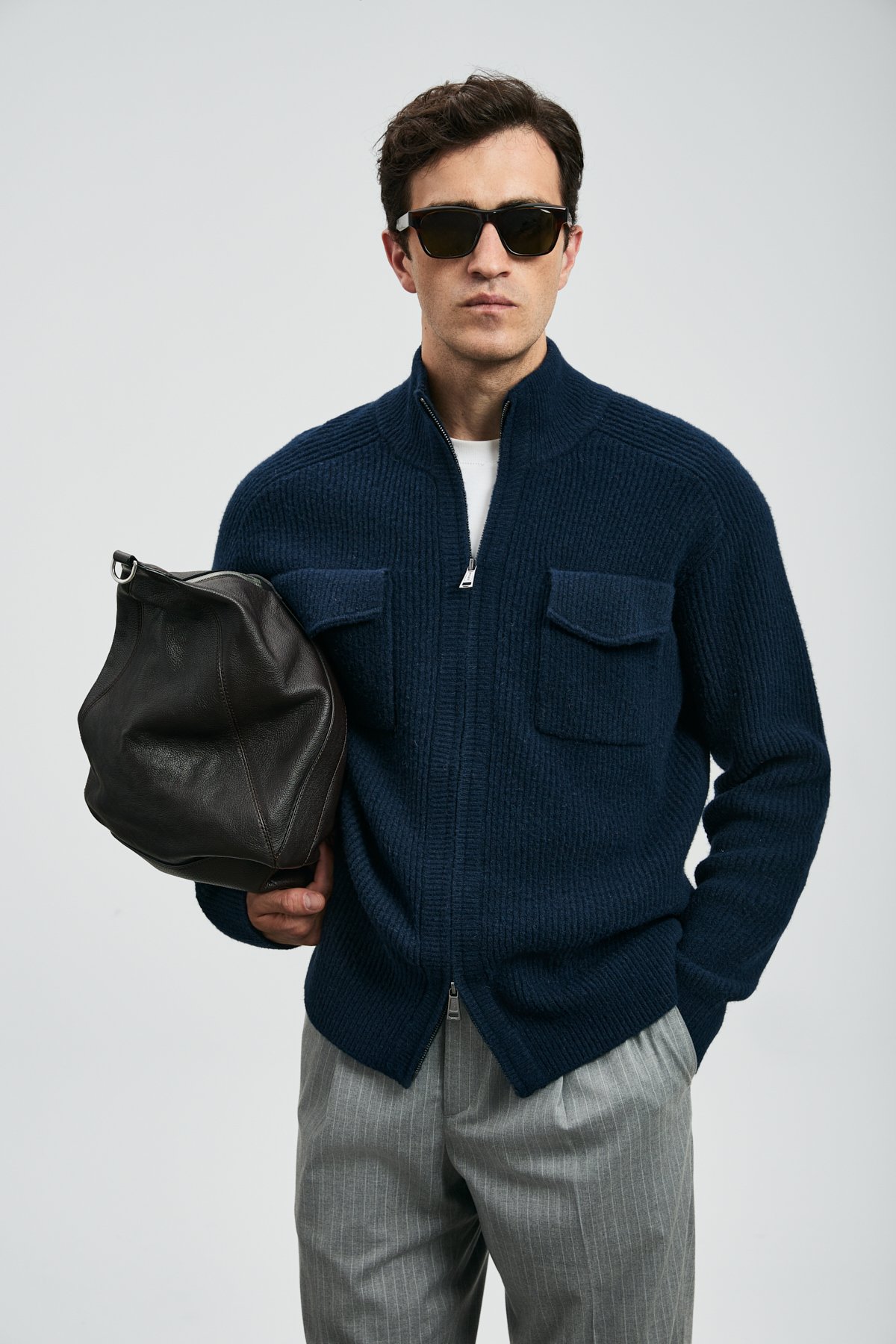 Ronald Men's Cardigan Navy Blue - LUFIAN