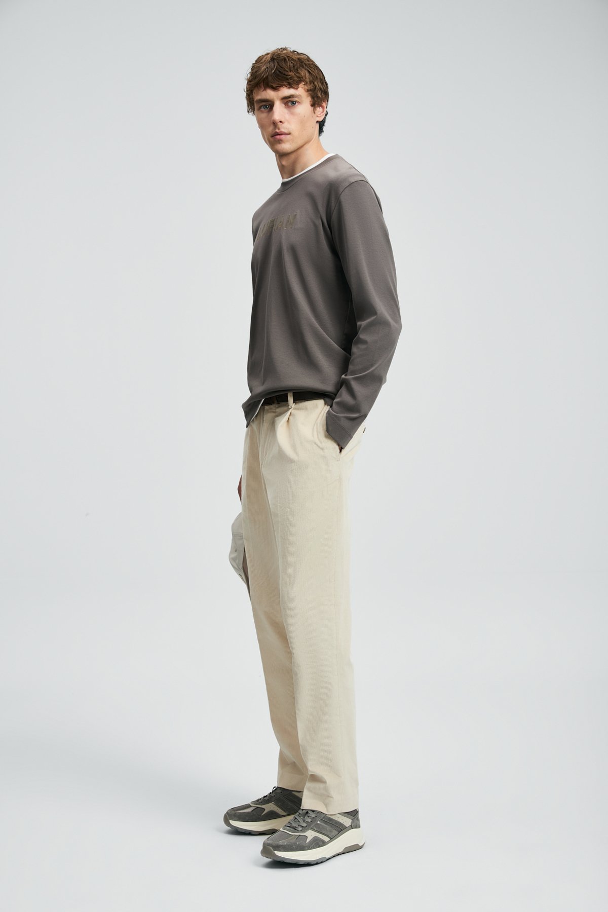 Sara Men's Long Sleeve T-Shirt Light Brown - LUFIAN