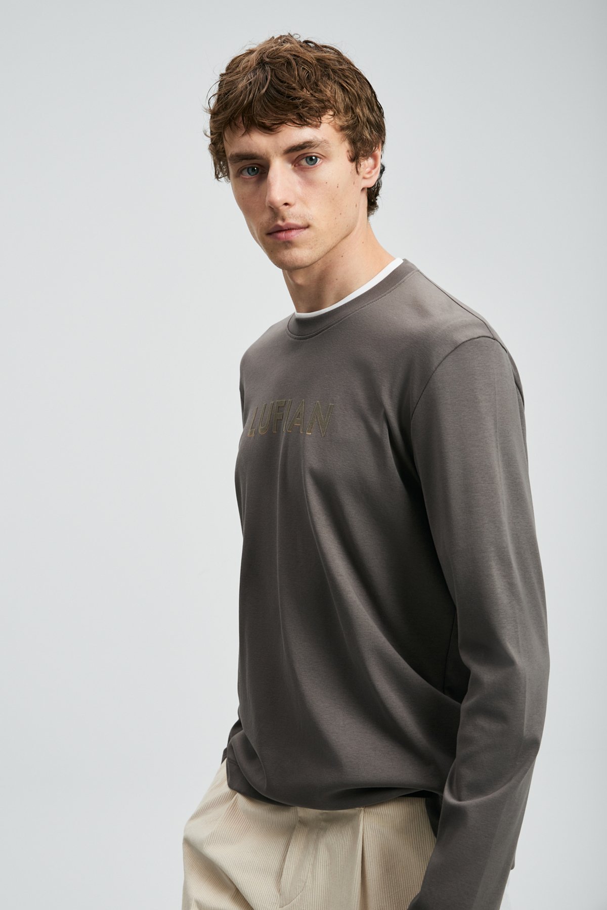 Sara Men's Long Sleeve T-Shirt Light Brown - LUFIAN