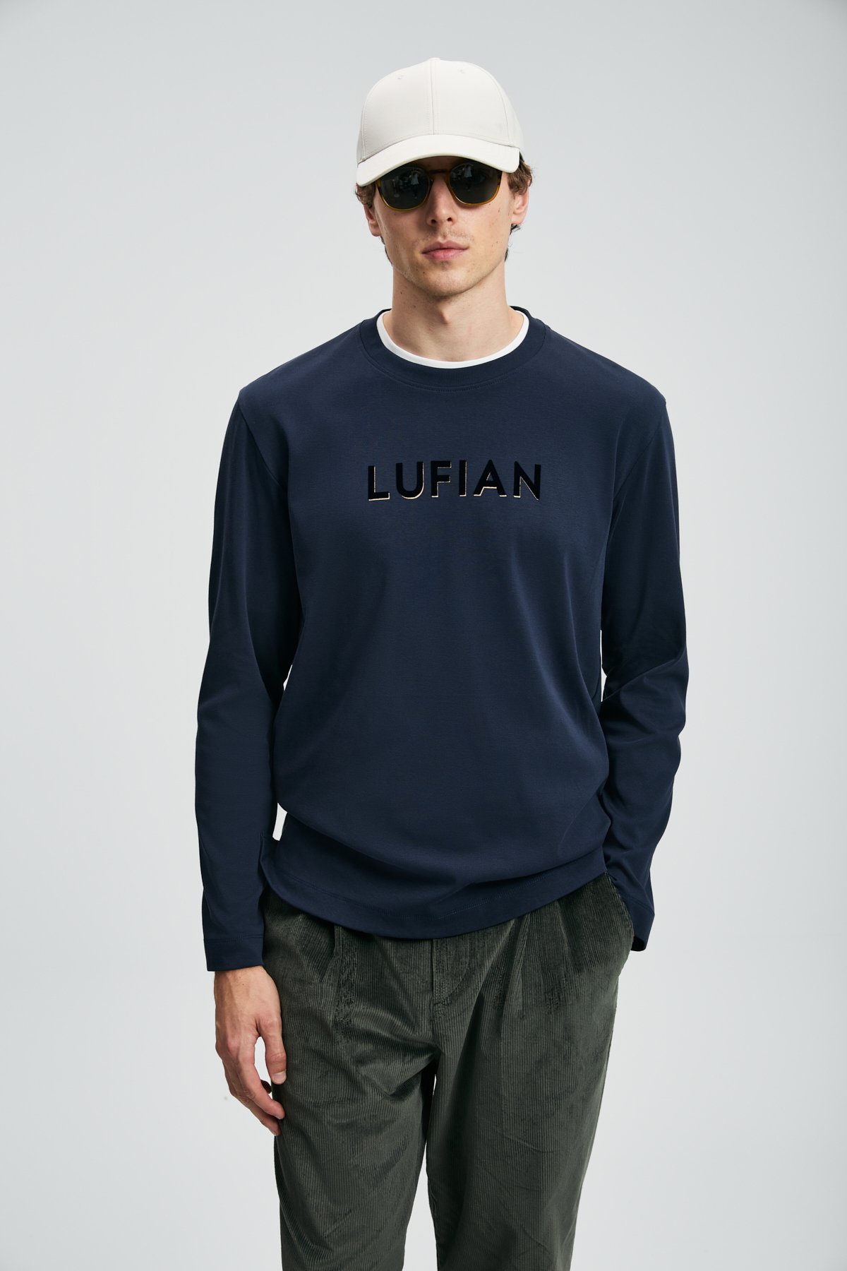 Sara Men's Long Sleeve T-Shirk Navy Blue - LUFIAN