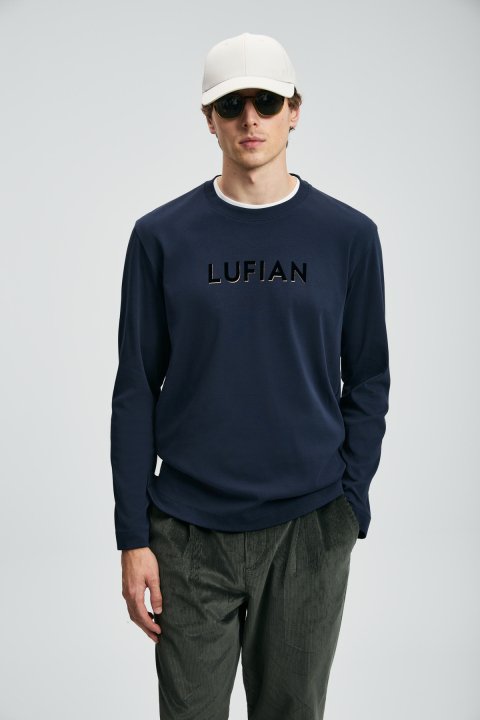 Sara Men's Long Sleeve T-Shirk Navy Blue - LUFIAN