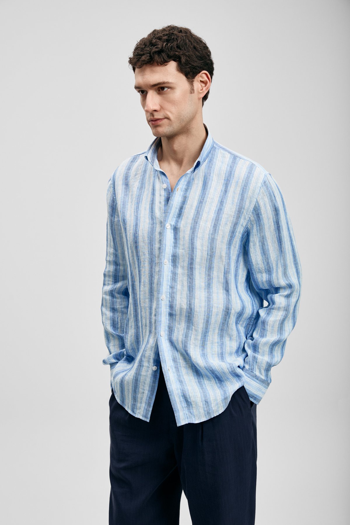 Sarve Men's Linen Shirt Regular Fit Blue - LUFIAN
