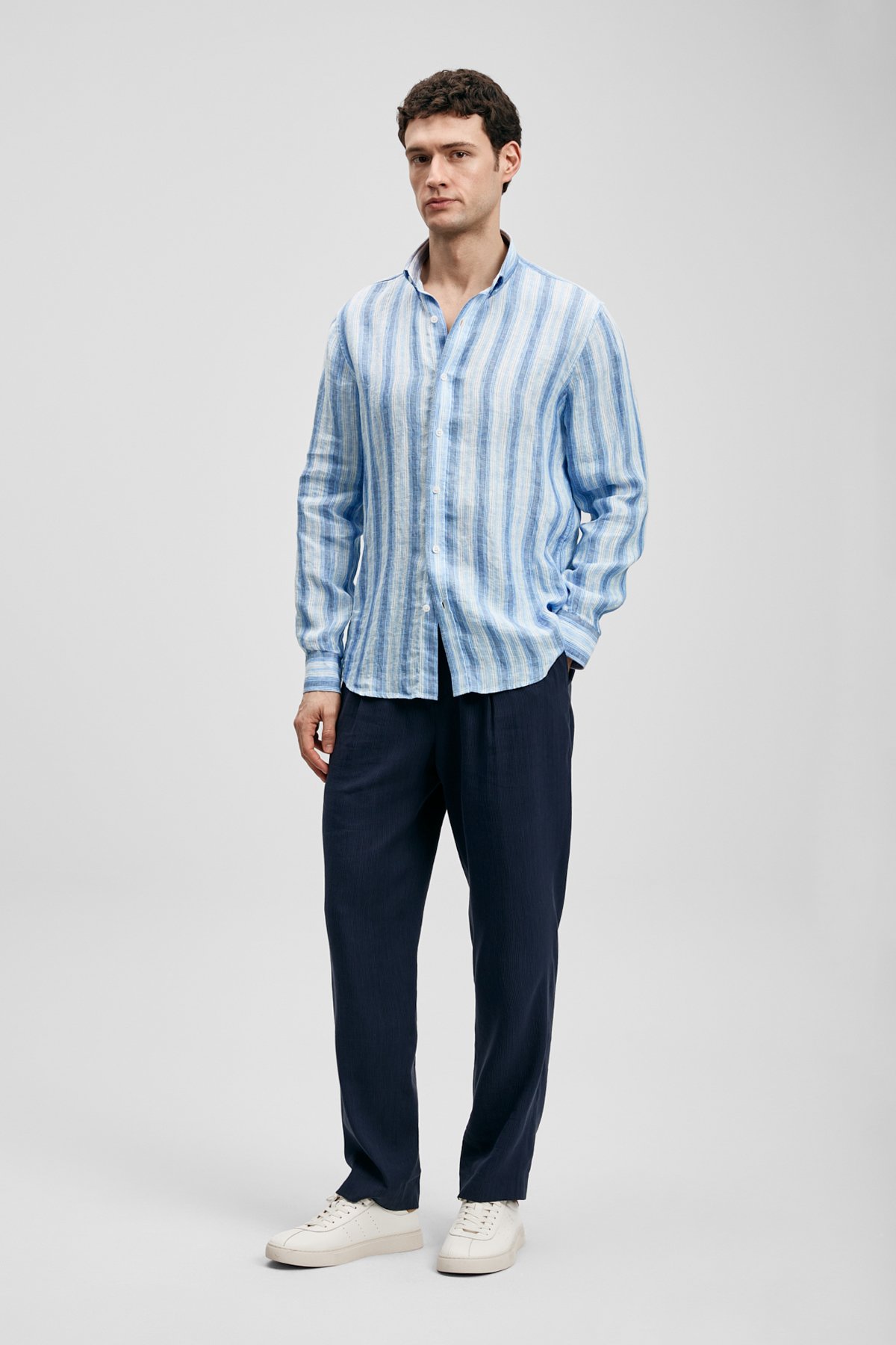 Sarve Men's Linen Shirt Regular Fit Blue - LUFIAN