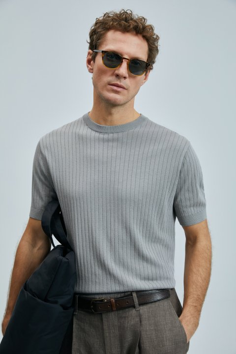 Spear Men's Cotton Sweater Light Gray - LUFIAN