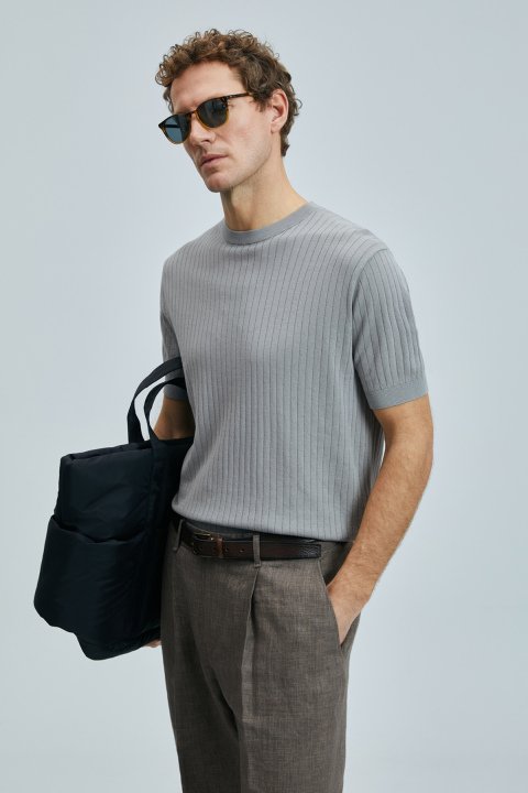 Spear Men's Cotton Sweater Light Gray - LUFIAN