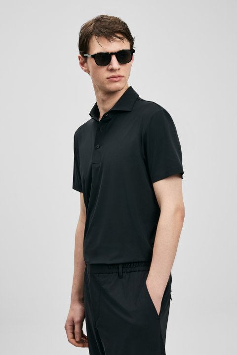 Spencer Hi-Tech Performance Seamless Polo Shirt Black - LUFIAN