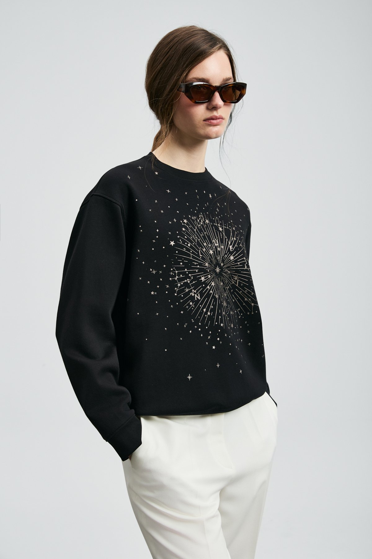 Star Women's Knitted Sweatshirt Black - LUFIAN