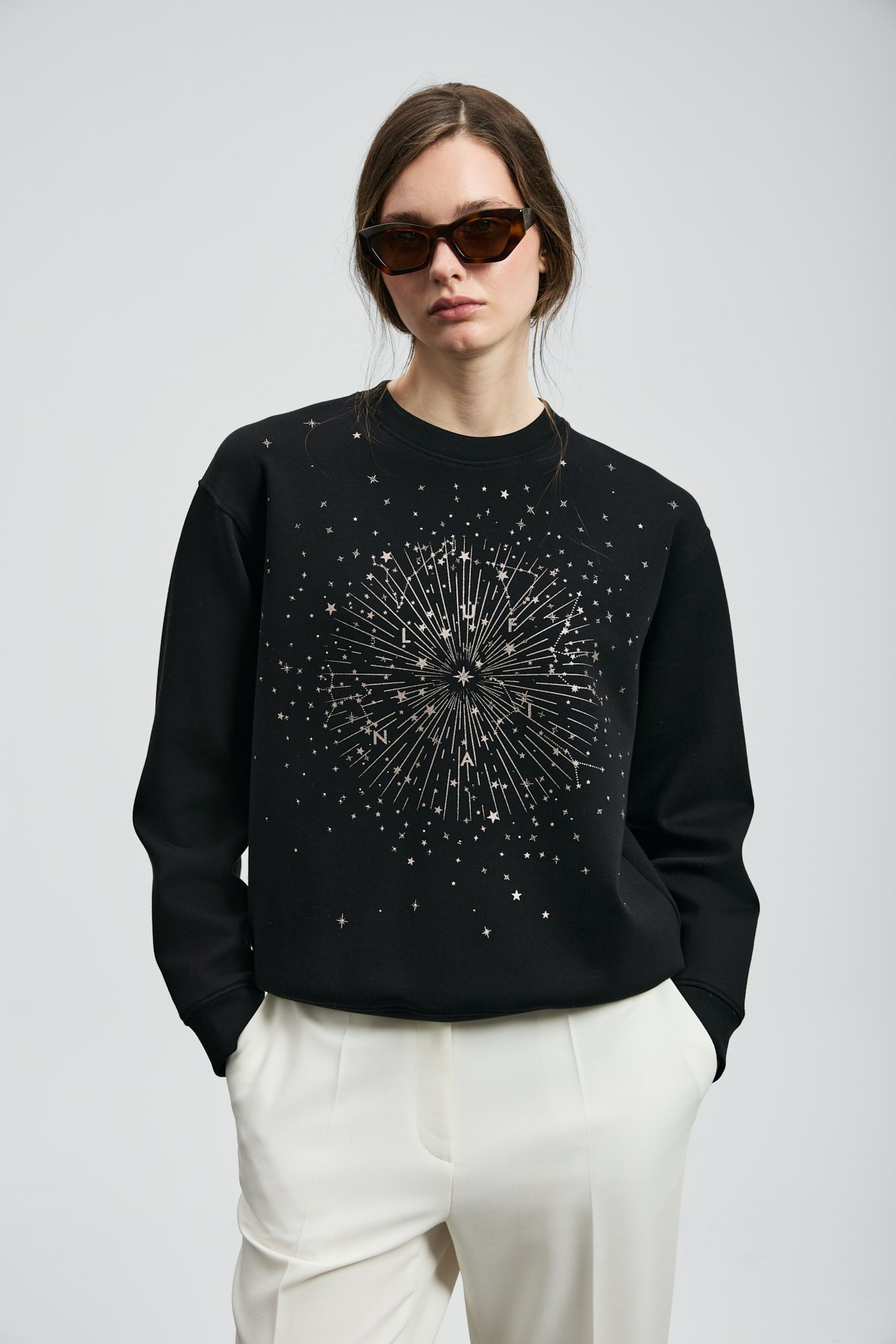 Star Women's Knitted Sweatshirt Black - LUFIAN