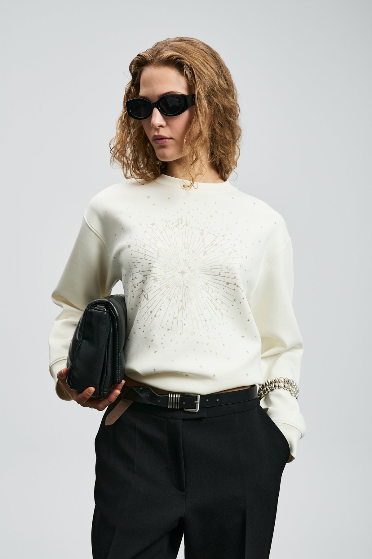 Star Women's Knitted Sweatshirt Off White - LUFIAN