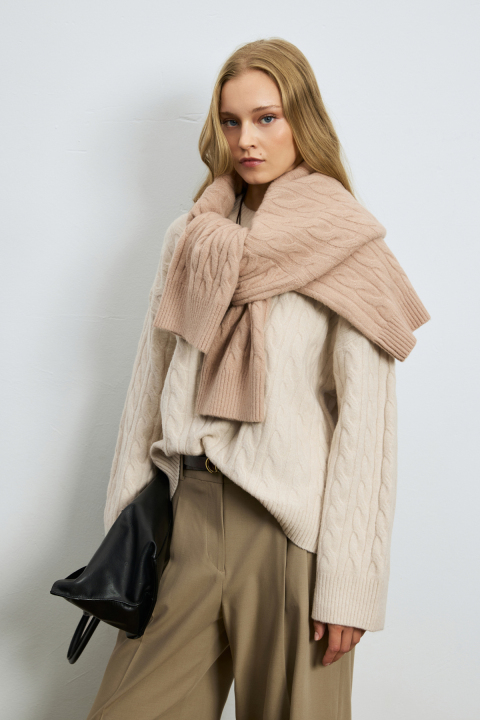 Stella Camel Hair Blend Crew Neck Knit Sweater Dark Ecru - LUFIAN