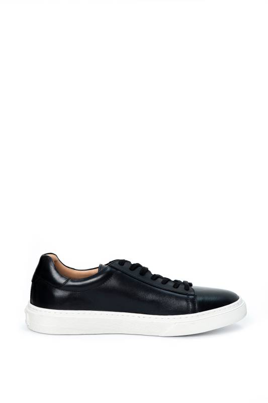 Steve Mens Leather Sneaker Shoes Black - 2