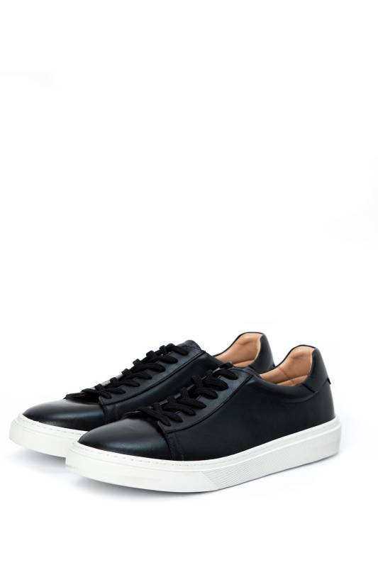 Steve Mens Leather Sneaker Shoes Black - 4