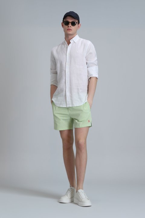 Strıped Men's Swim Shorts Green - LUFIAN