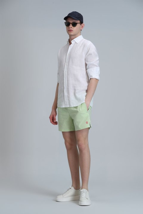 Strıped Men's Swim Shorts Green - LUFIAN