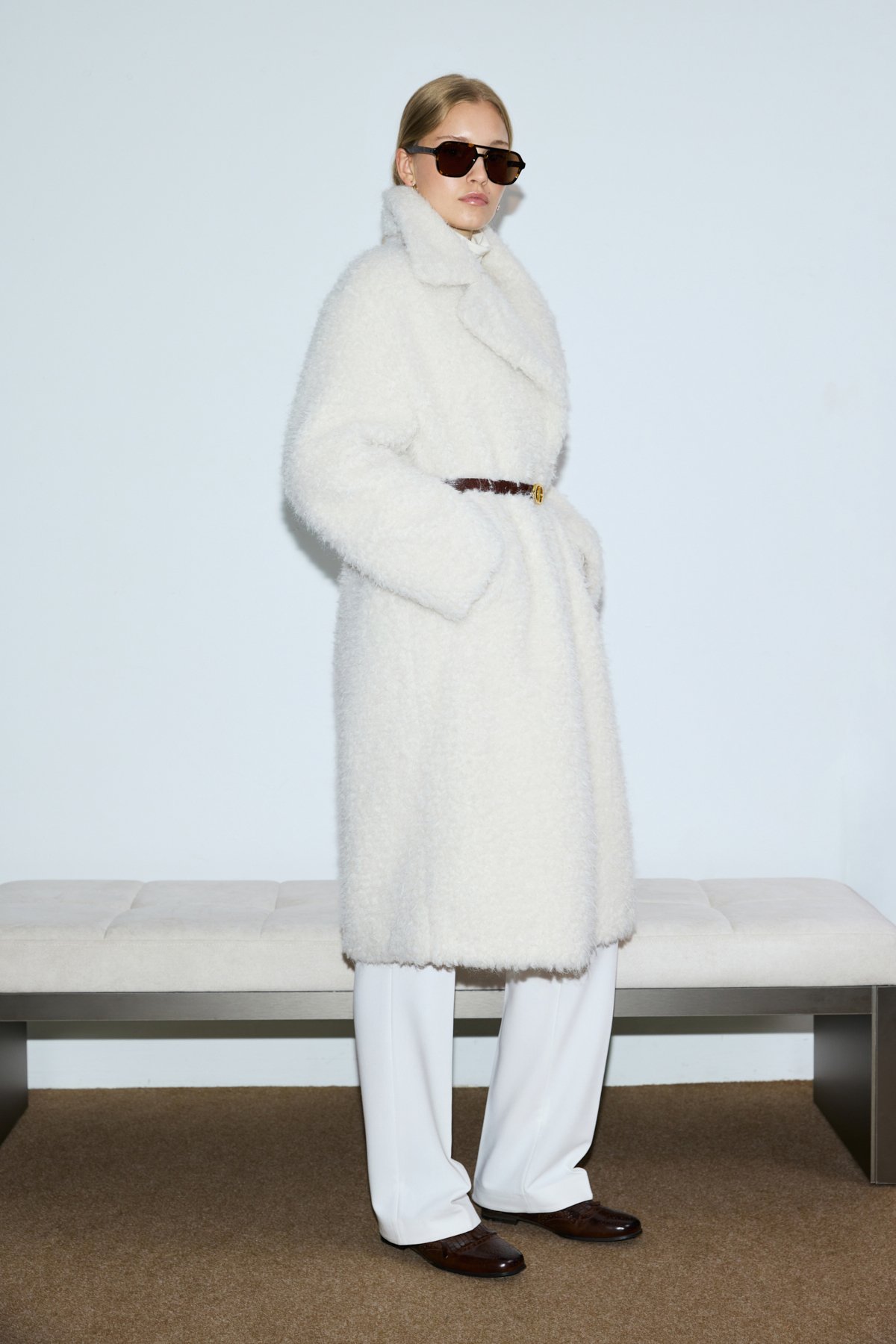 Third Women's Long Faux Fur Coat Ecru - LUFIAN