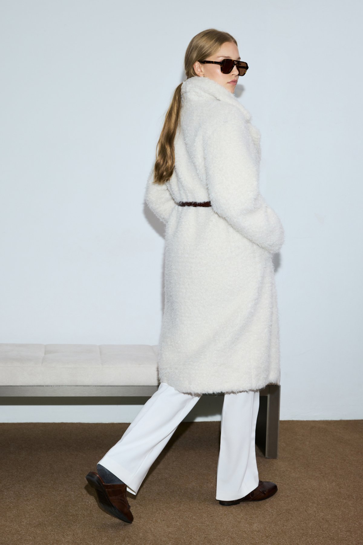 Third Women's Long Faux Fur Coat Ecru - LUFIAN