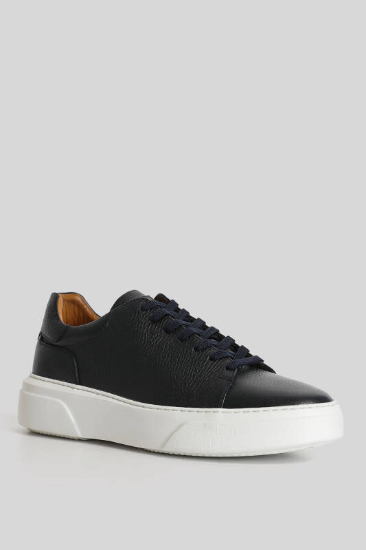 Tommy Mens Leather Sneaker Shoes Navy - 2