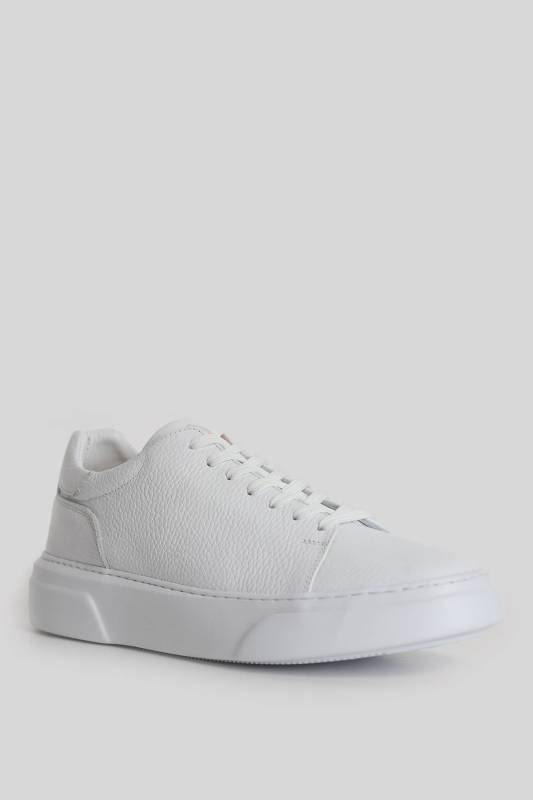 Tommy Mens Leather Sneaker Shoes Whıte - 2