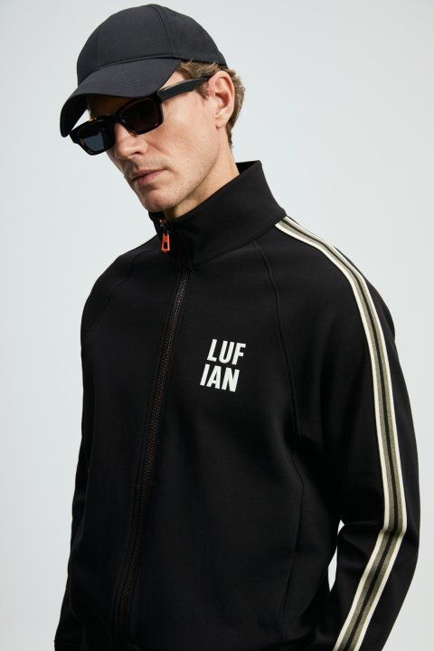 Travıs Men's Tracksuit Top Black - LUFIAN