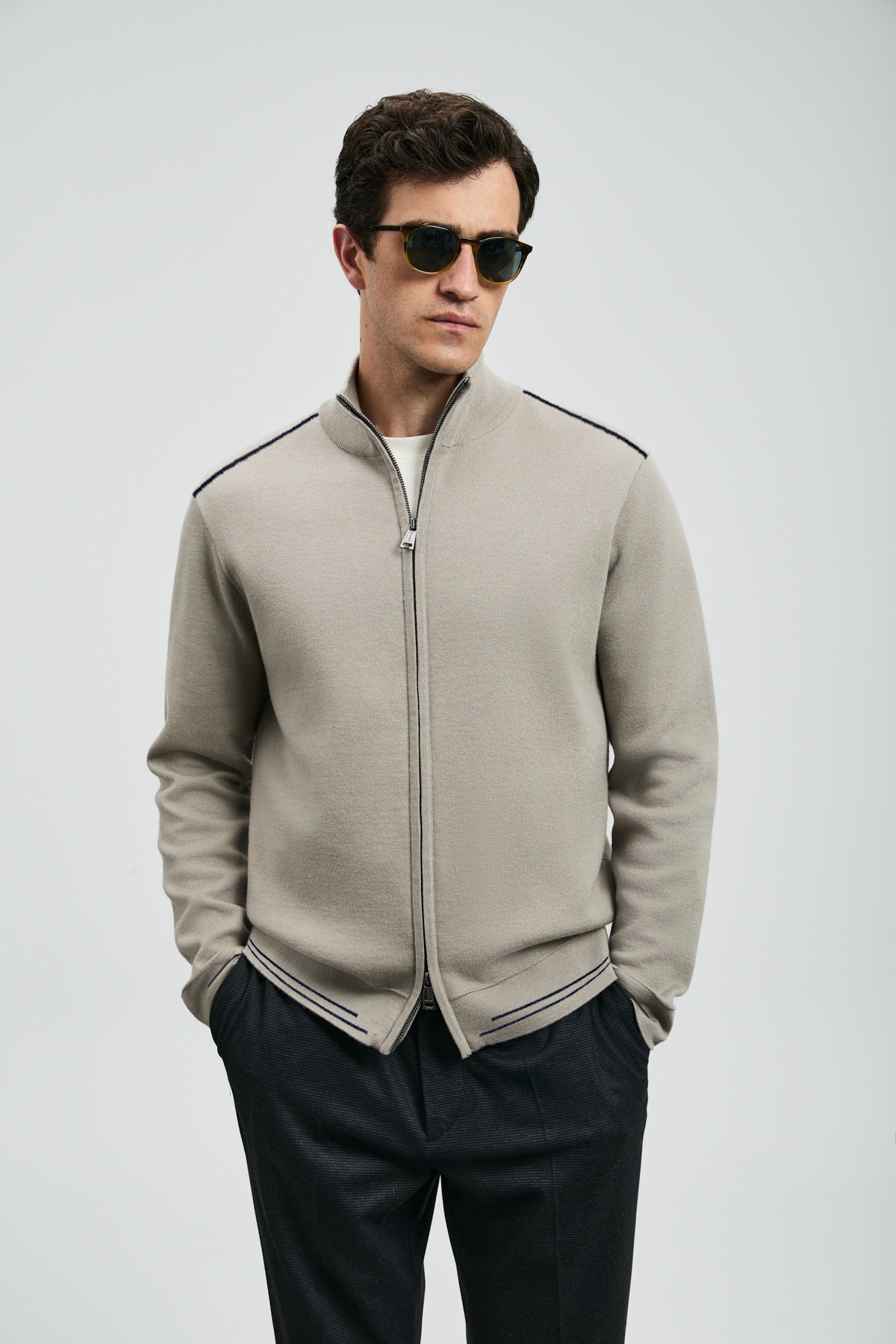 Troy Men's Cardigan Beige - LUFIAN