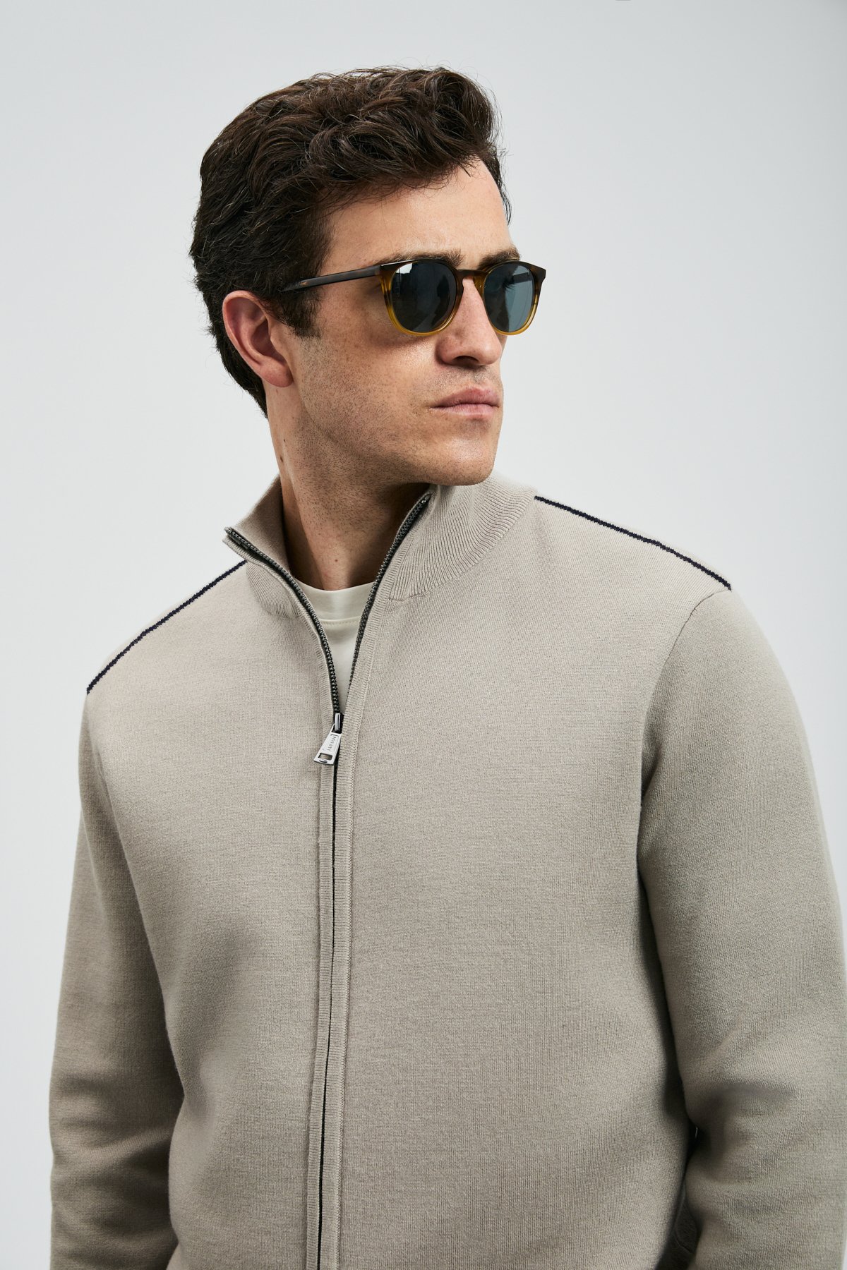 Troy Men's Cardigan Beige - LUFIAN