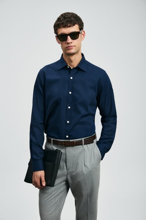 Veran Men's Basic Shirt Regular Fit Navy Blue - LUFIAN