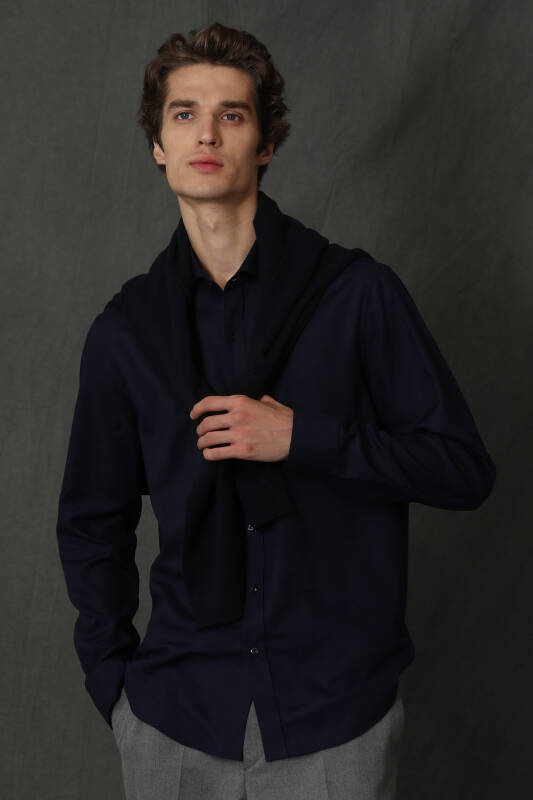 Vıana Men Basic Shirt Comfort Slım Fıt Navy - 3