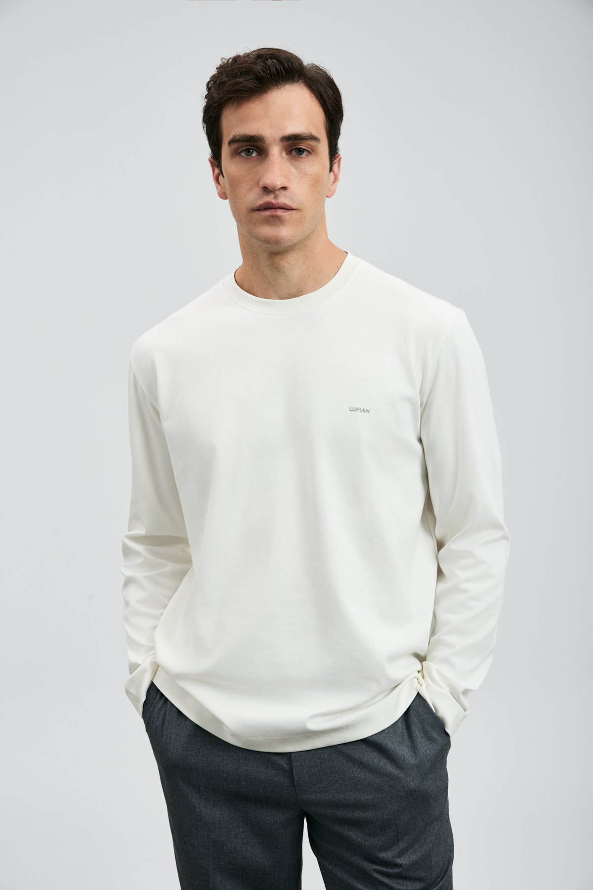 Vıctor Men's Long Sleeve T-Shirt Off White - LUFIAN