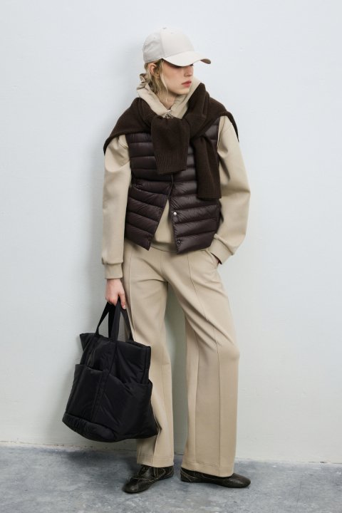 Virginia Women's Snap-Button Technical Down Puffer Vest Dark Brown - LUFIAN