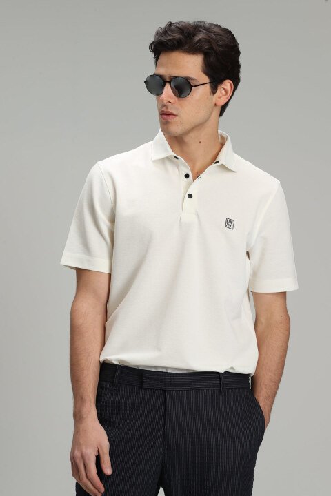 Wang Smart Mens Polo T - Shirt Off Whıte - Lufian