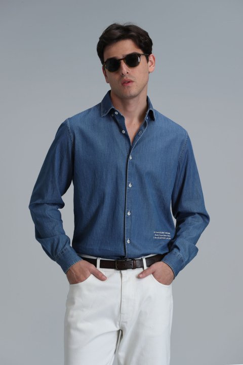 Warter Men Basic Shirt Regular Fıt Blue - Lufian