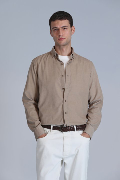 Water Men's Basic Shirt Slim Fit Beige - LUFIAN