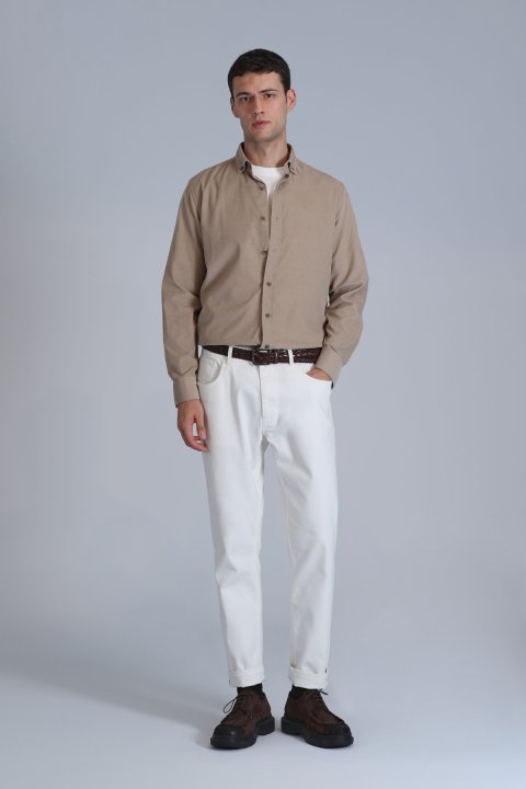 Water Men's Basic Shirt Slim Fit Beige - LUFIAN