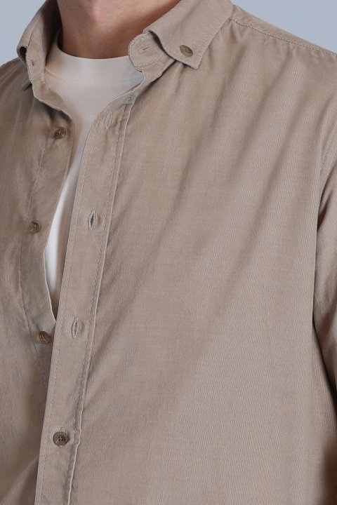 Water Men's Basic Shirt Slim Fit Beige - LUFIAN