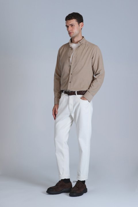 Water Men's Basic Shirt Slim Fit Beige - LUFIAN