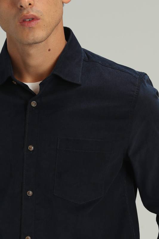 Watt Mens Velvet Sports Shirt Comfort Slım Fıt Navy - 5