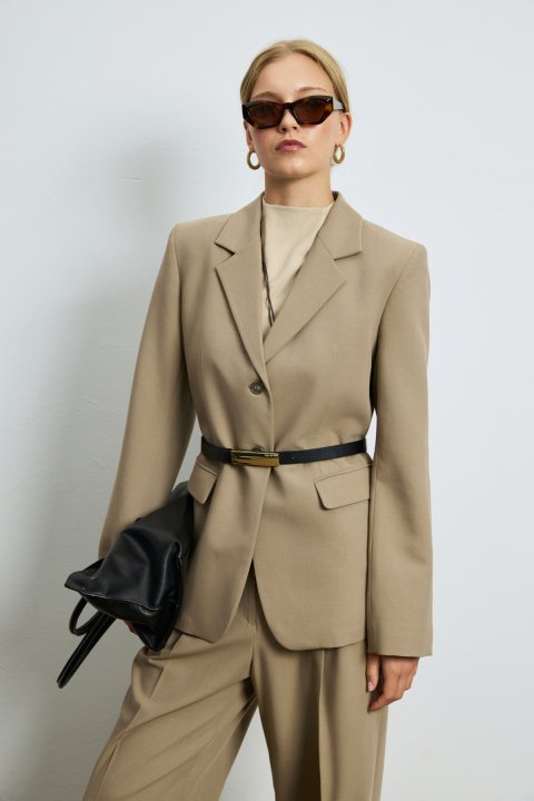 Women's Jacket Regular Fıt Beıge - LUFIAN