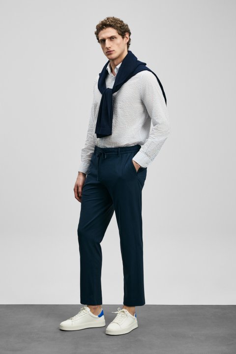 Smart Mens Chino Pants Slım Fıt Navy - Lufian (1)