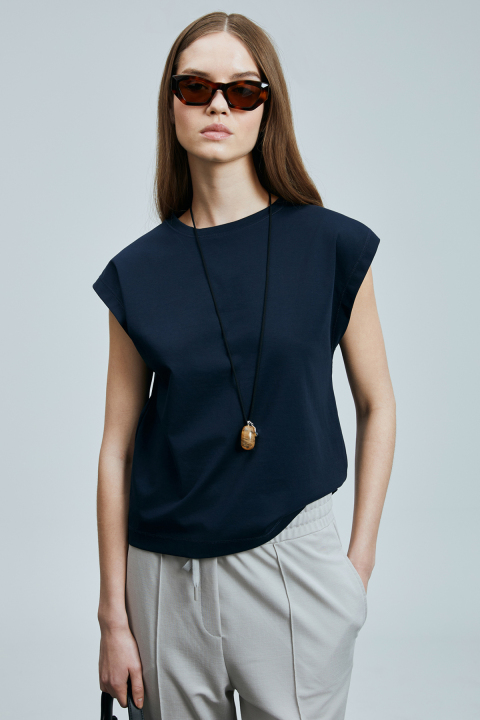 Erote Kadın Pamuklu T- Shırt Lacivert - Lufian