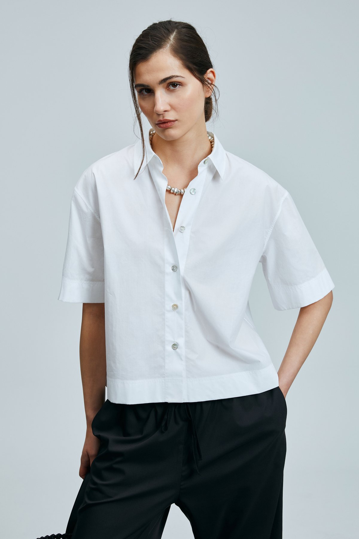 Fama Women's Cotton Shirt Ecru - LUFIAN