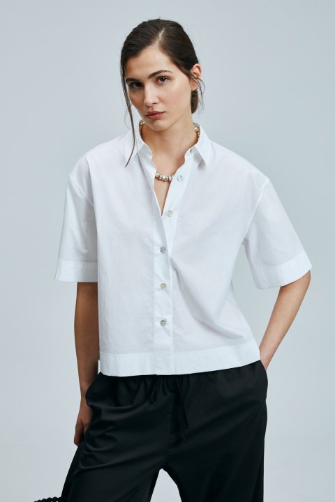 Fama Women's Cotton Shirt Ecru - LUFIAN