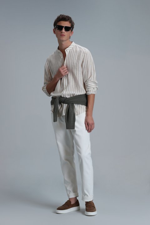 Fast Erkek Basic Gömlek Comfort Fit Bej - Lufian (1)