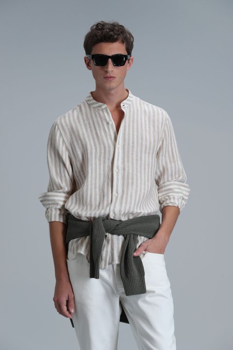 Fast Men Basic Shirt Comfort Fit Beıge - Lufian