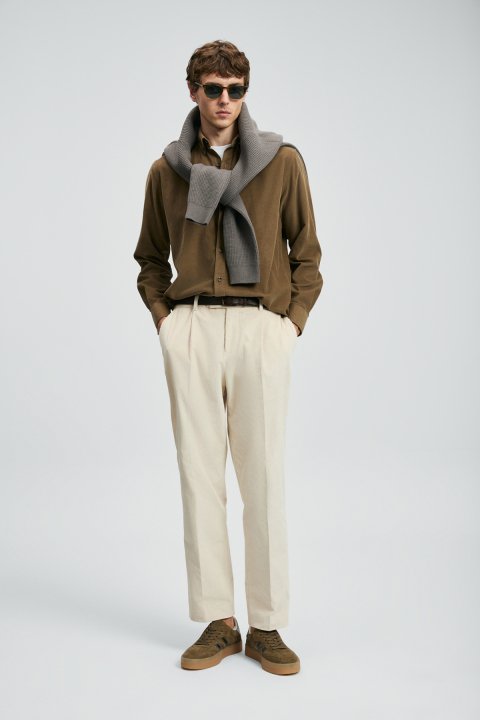 Federıc Kadife Erkek Chino Pantolon Comfort Fit Taş - Lufian