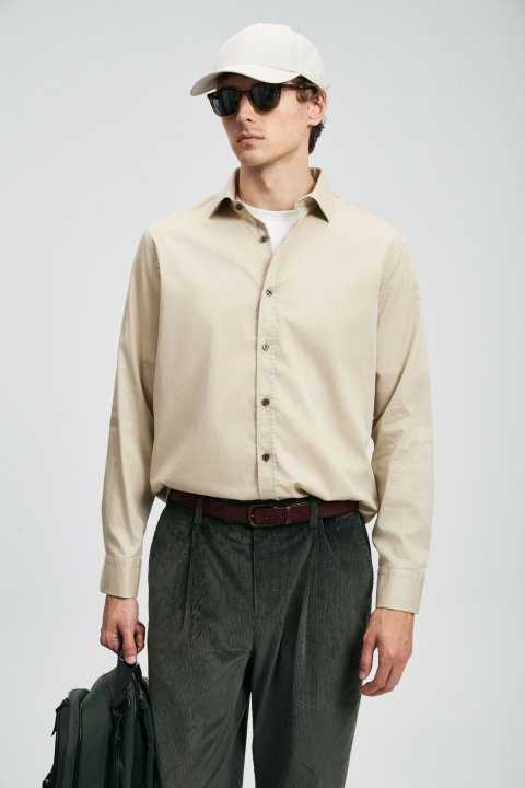 Danıel Men Basic Shirt Regular Fıt Beıge - Lufian