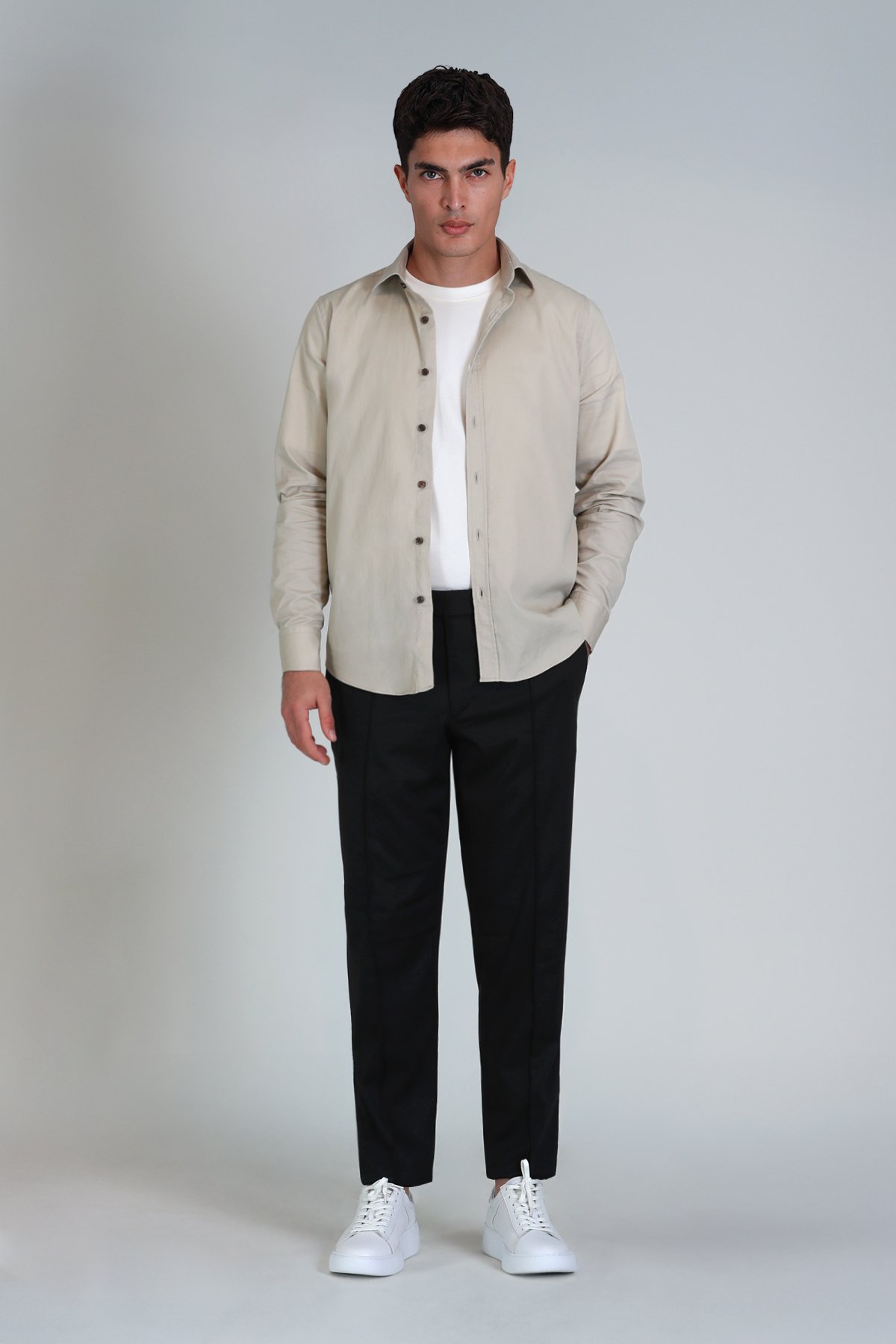 Ferla Erkek Basic Gömlek Slim Fit Bej - Lufian (1)