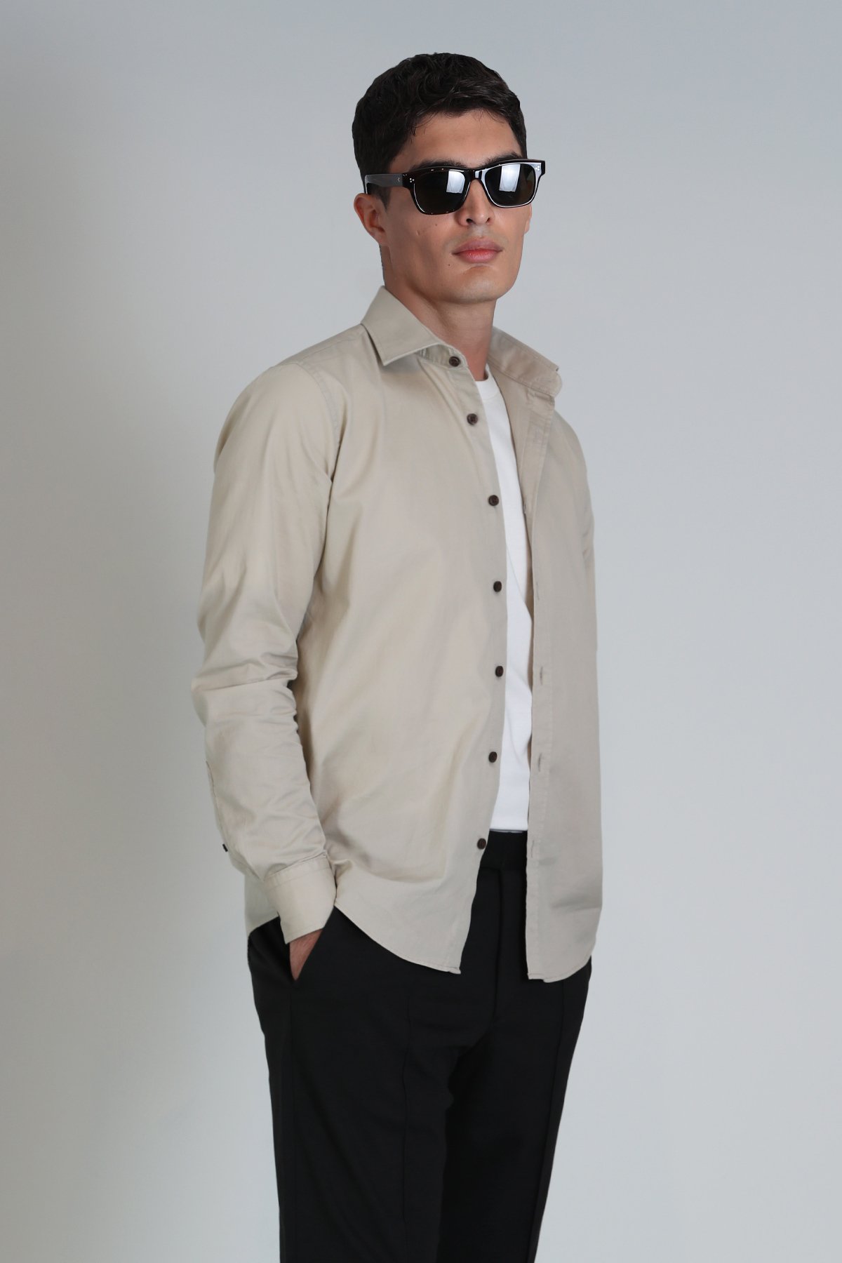 Ferla Erkek Basic Gömlek Slim Fit Bej - Lufian