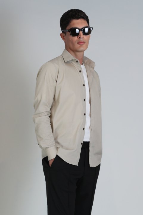 Ferla Erkek Basic Gömlek Slim Fit Bej - Lufian