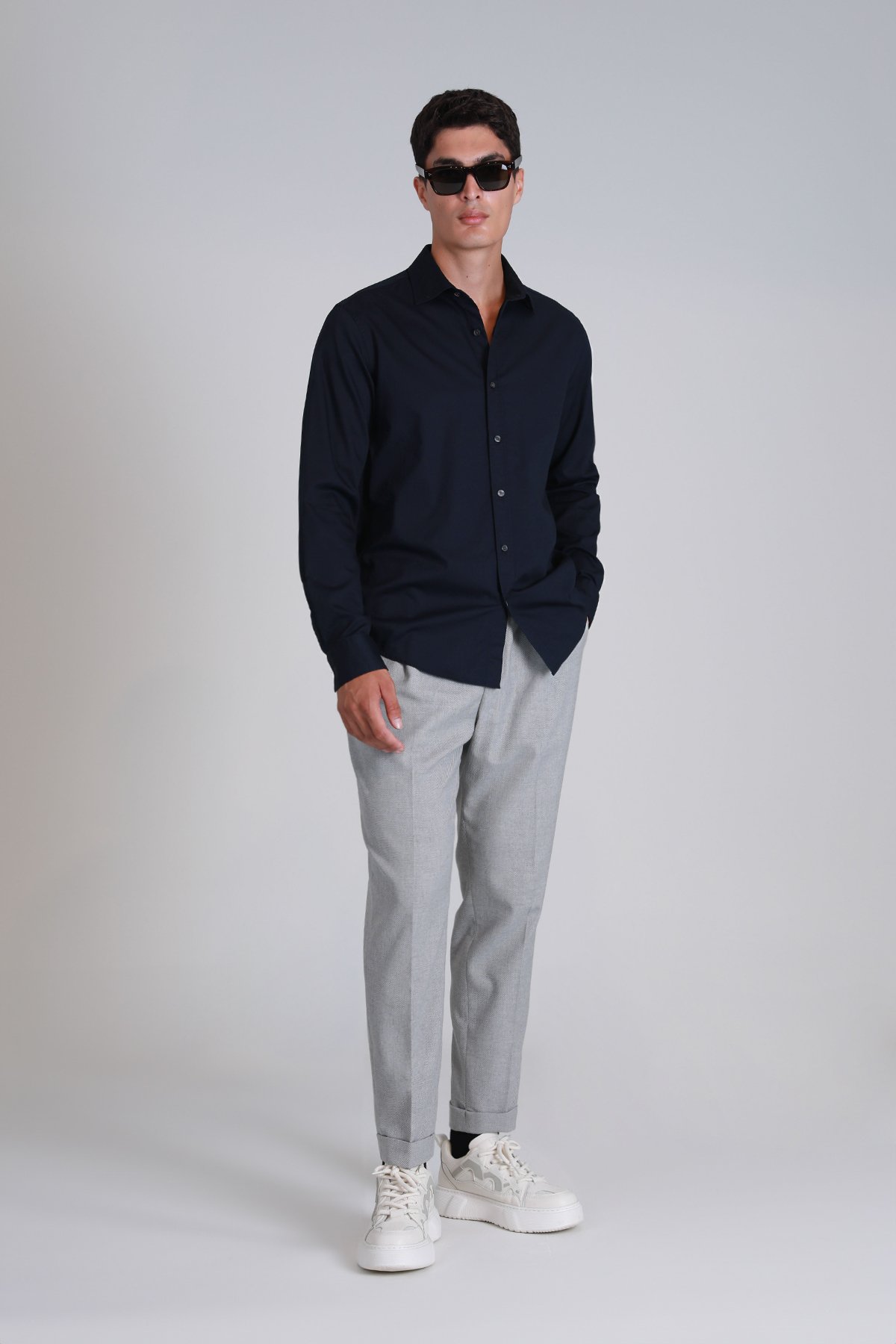 Ferla Erkek Basic Gömlek Slim Fit Lacivert - Lufian (1)