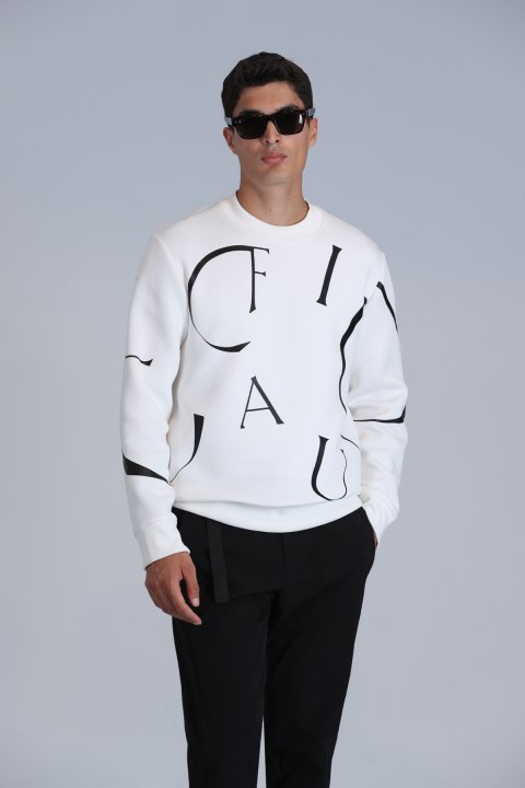Frank Erkek Sweatshirt Kırık Beyaz - LUFIAN